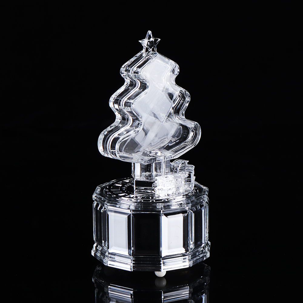 Christmas Tree Music Box with Lights Acrylic Crystal Texture Music Box Christmas Gifts Birthday Gifts