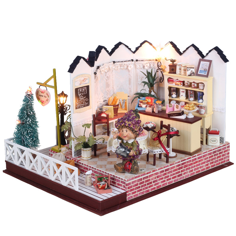 Hoomeda LY001 Herb Tea Vanilla Milk Tea House DIY Dollhouse With Music Light Cover Miniature Model 