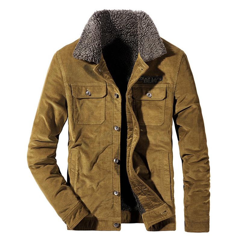New Men Corduroy Thick Warm Turn-Down Fleece Collar Jackets Coat