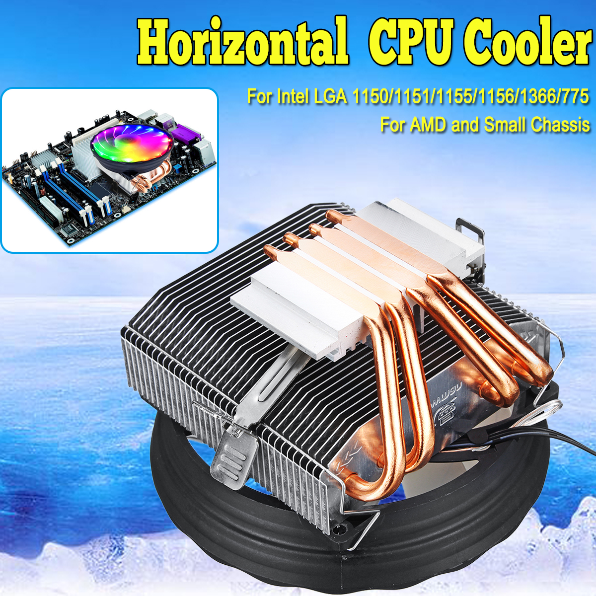 3 Pin 12V 12cm Horizontal CPU Cooler CPU Cooling Fan for Intel LGA 1150/1151/1155/1156/1366/775 AMD Heatsink 10