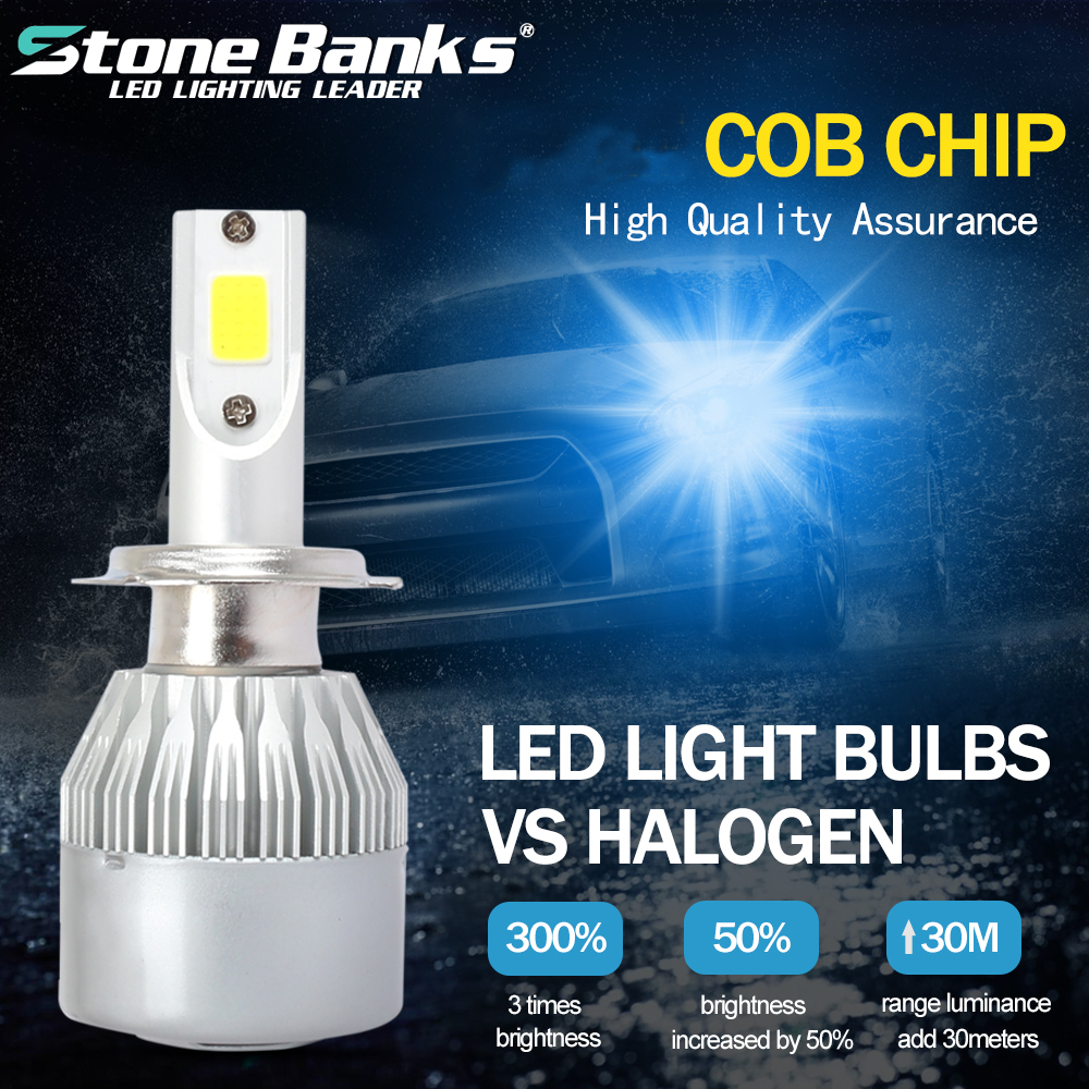 C6 COB LED H4 H7 Car Headlights 8000K Ice Blue Bulbs H1 9005 9006 Fog Lamps 72W 7600LM 