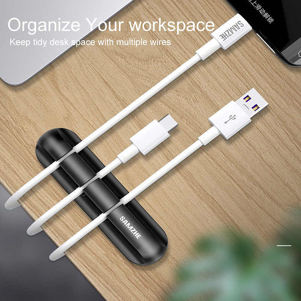 SAMZHE 2 Pcs Silicone Cable Organizer Clips Desktop Cable Winder 3 Clips Cable Holder Flexible Cable Management LX-01