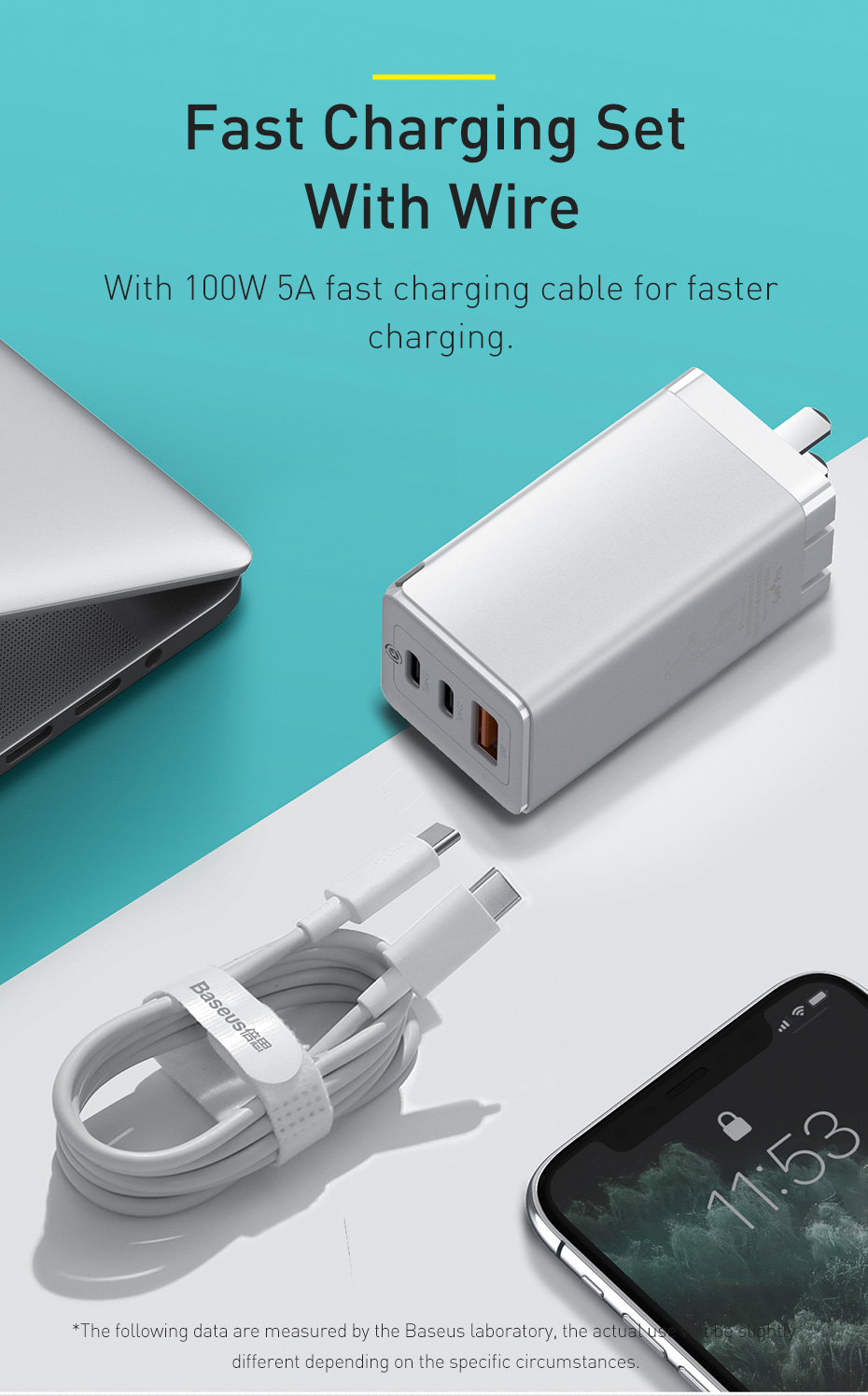 [GaN Tech] Baseus GaN2 Pro 65W 3-Port USB PD Charger Dual 65W USB-C PD3.0 QC3.0 FCP SCP Fast Charging Wall Charger Adapter US Plug With 100W 5A USB-C to USB-C Cable