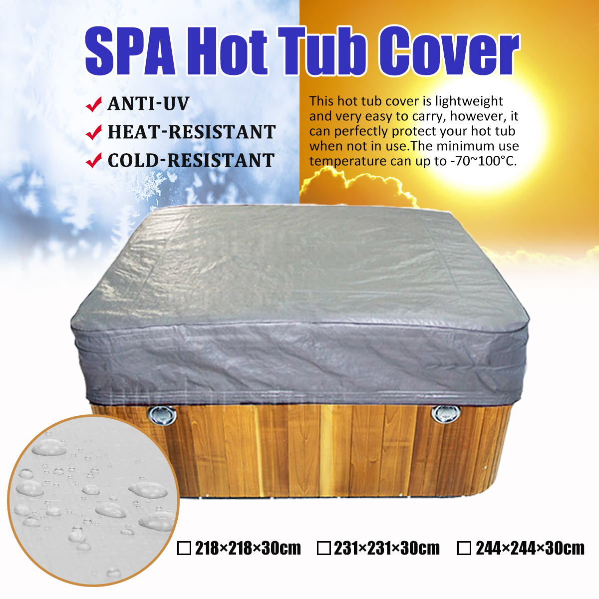 3 Size Large Durable UV Proof Spa Outdoor Bathtub Hot Tub Cover Guard Dust Cap 