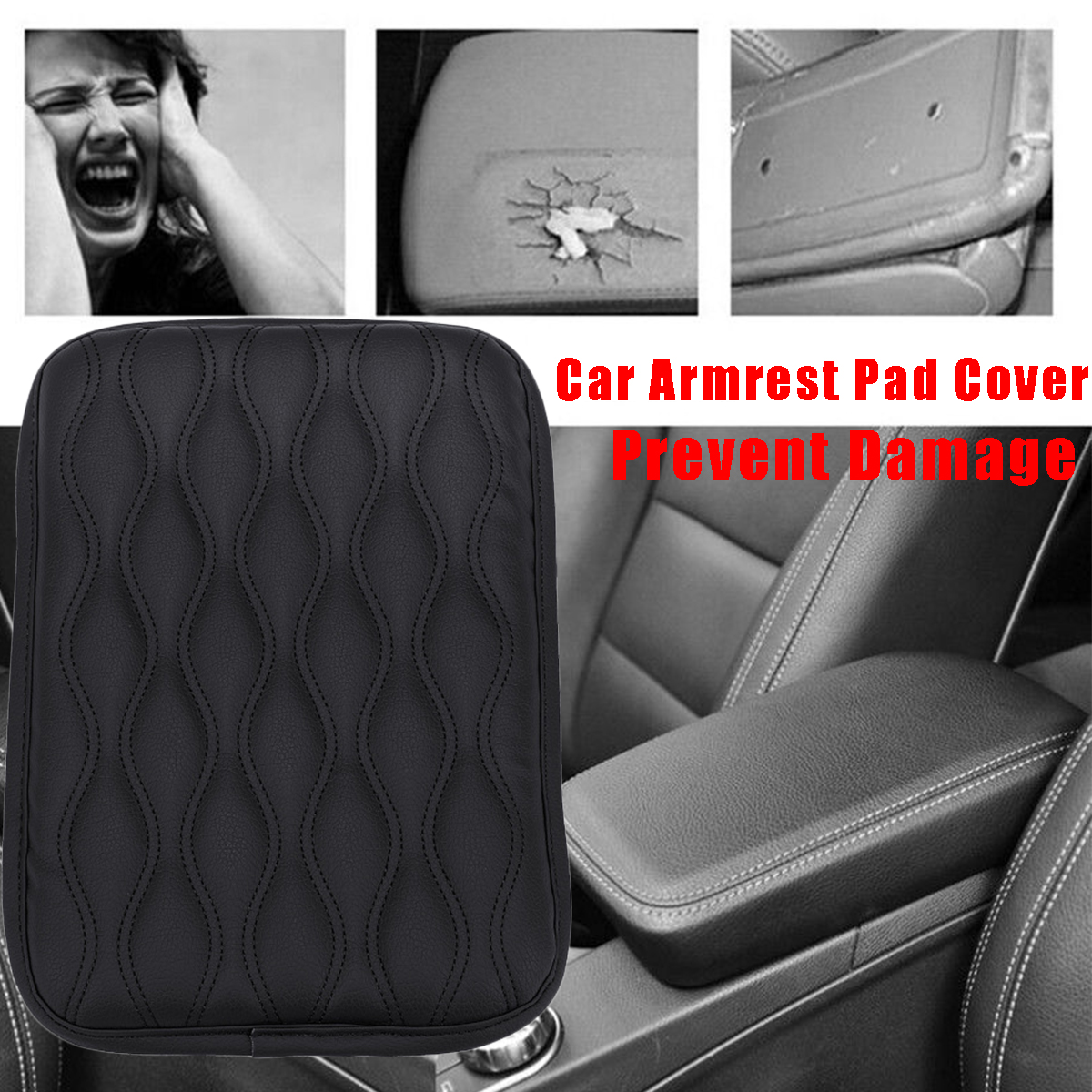 PU Leather Car Middle Arm Rest Console Seat Comfortable Cover Pad Cushion Pillow Mat Universal