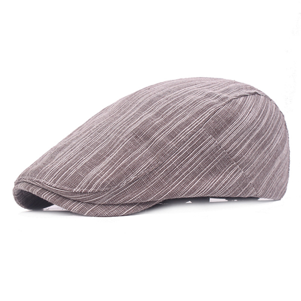 

Mens Cotton Stripes Beret Hat Outdoor Casual Breathable Forward Cap Adjustable