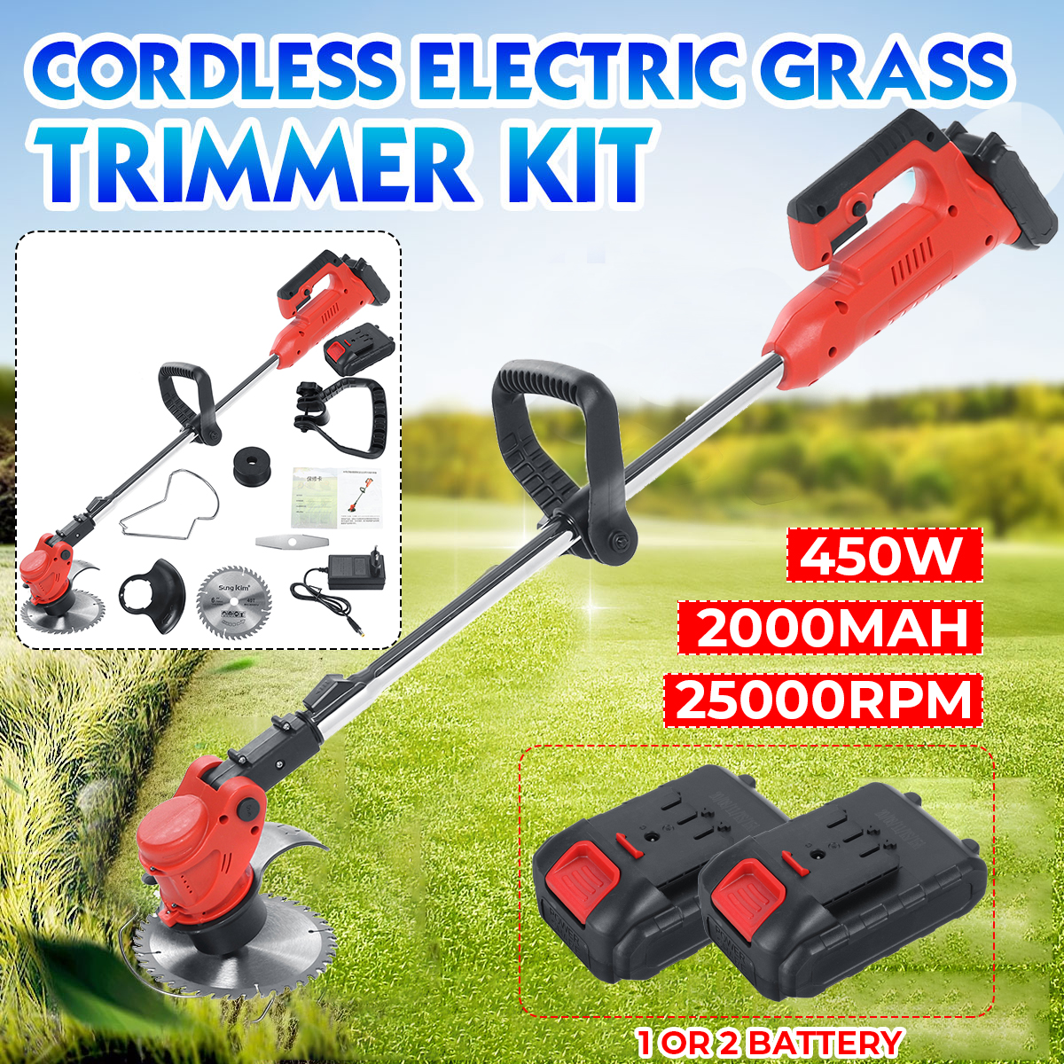 21v Red Electric Lawn Mower Lithium Battery Garden Trimming Tool Lawn Mower Lawn Mower