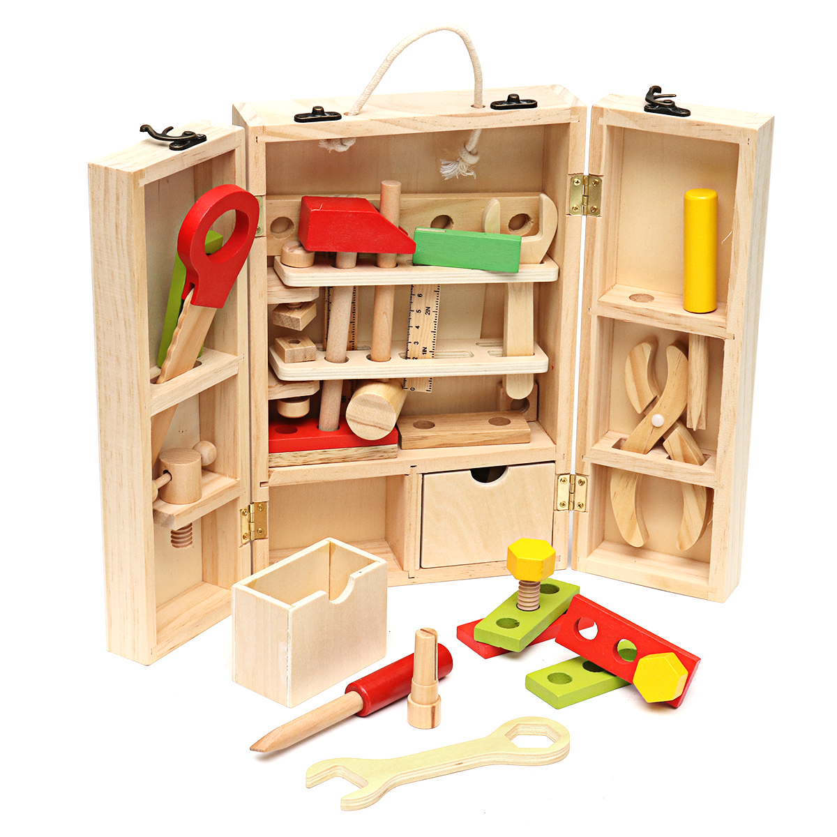 Simular caixa de ferramentas de reparo infantil Desmontagem de madeira, porca, brinquedo, kit de ferramentas de simulação Brinquedos de treinamento cerebral para crianças