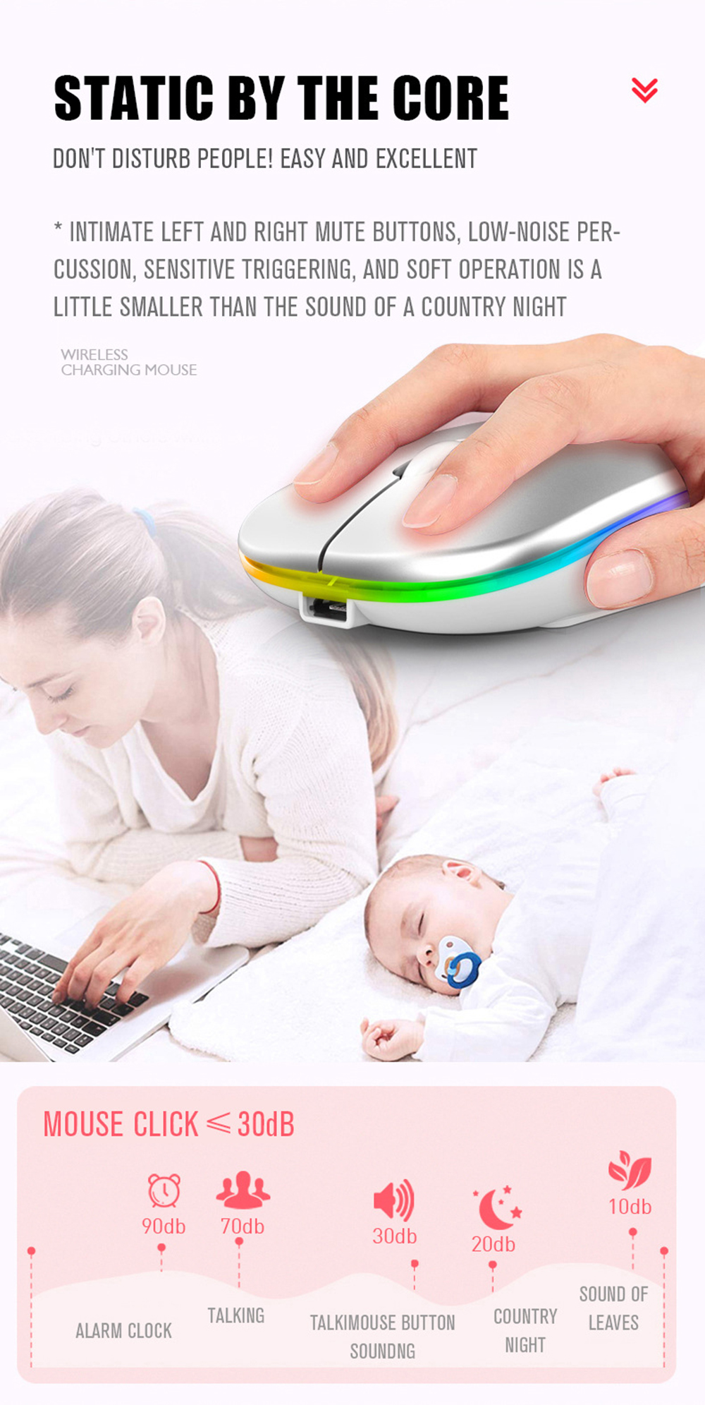 Dual Mode BT3.0/5.2 2.4G Wireless Mouse Adjustable 800-1600DPI Rechargeable LED Light Silent Mice for Laptop PC