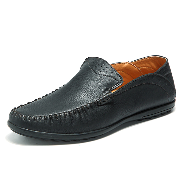 Men Breathable Genuine Leather Hand Stitching Soft Sole Loafers Flats ...
