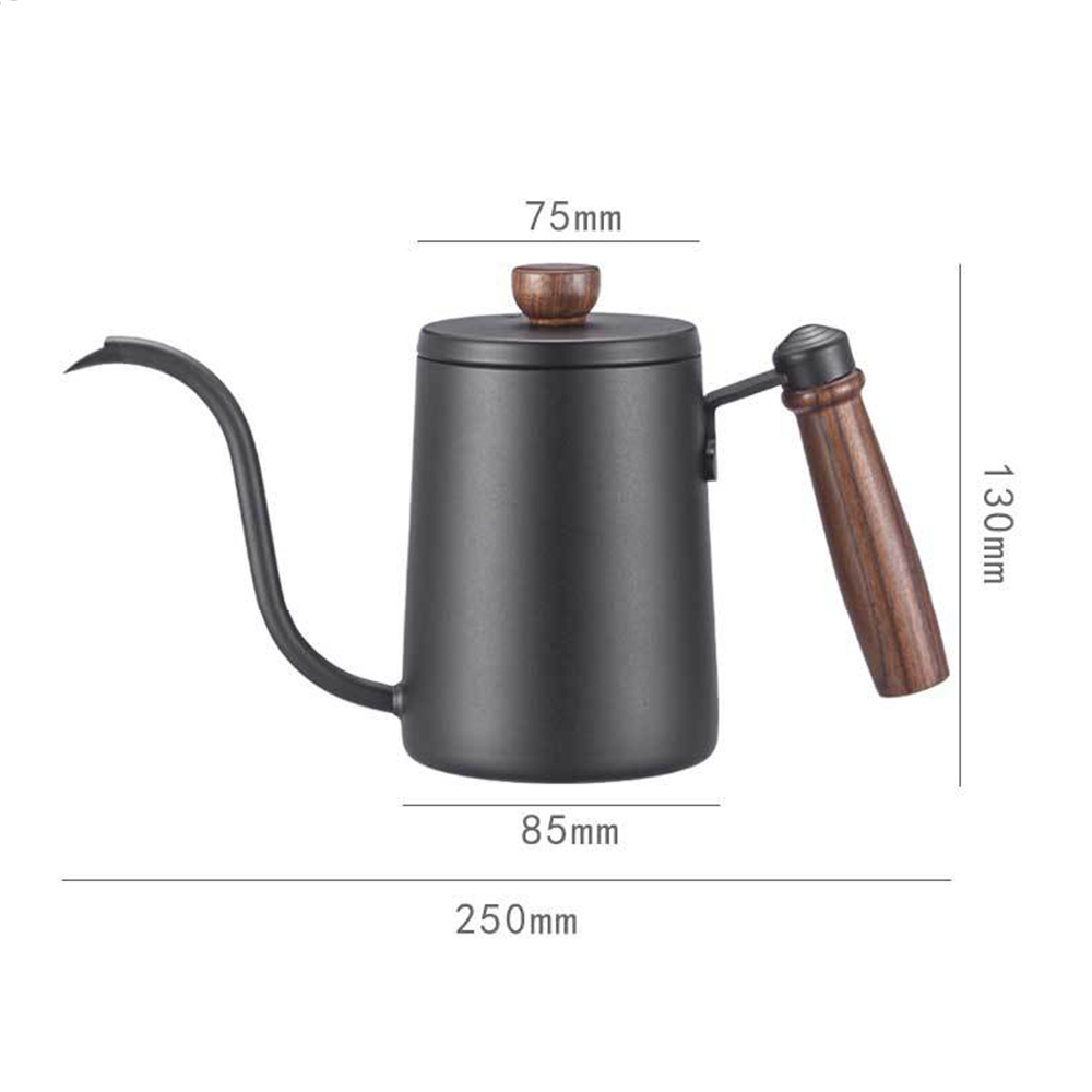 Stainless Steel Hand Brewed Coffee Pot 600ml With Graduation Wooden Handle 304 Stainless Steel Coating Drip Pot