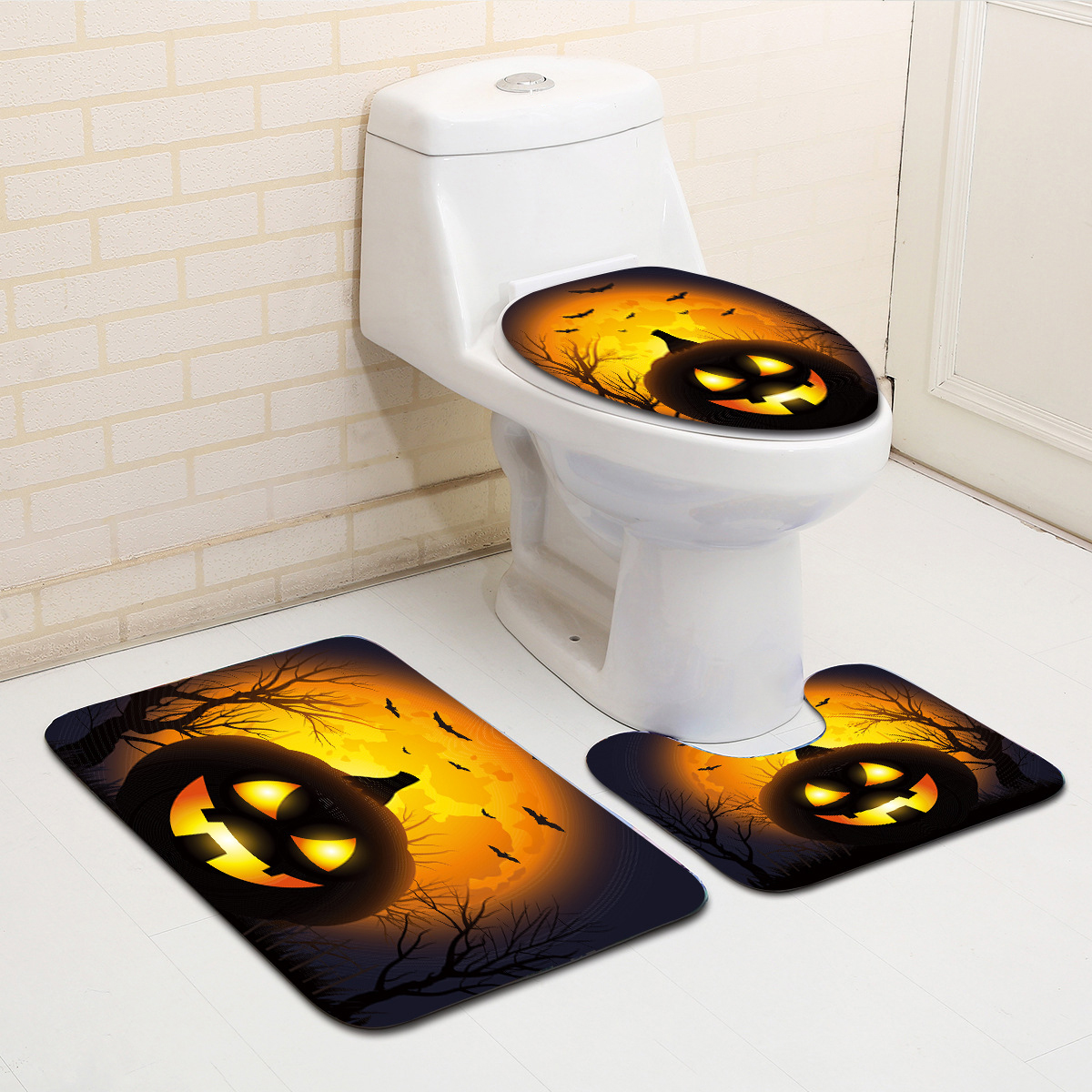 

3Pcs / Set Halloween Pumpkin Ванная комната Коврик для унитаза без скольжения Коврик для коврика
