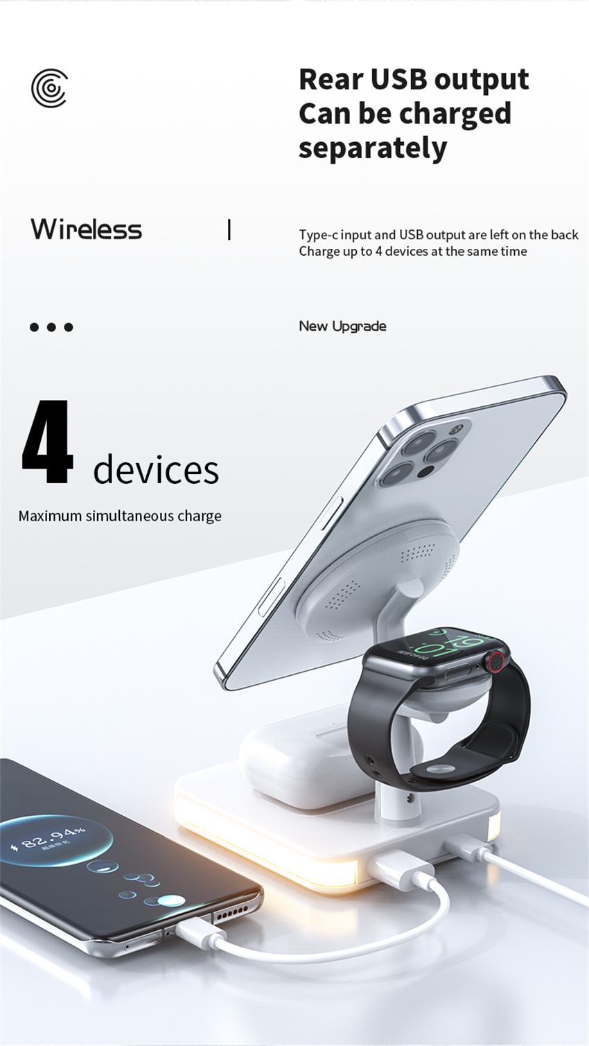 30W 4 in 1 Magnetic Wireless Charger Lamp for iPhone 12 13 14 Pro Max Mini Apple Watch Airpods Fast Charging Dock Station