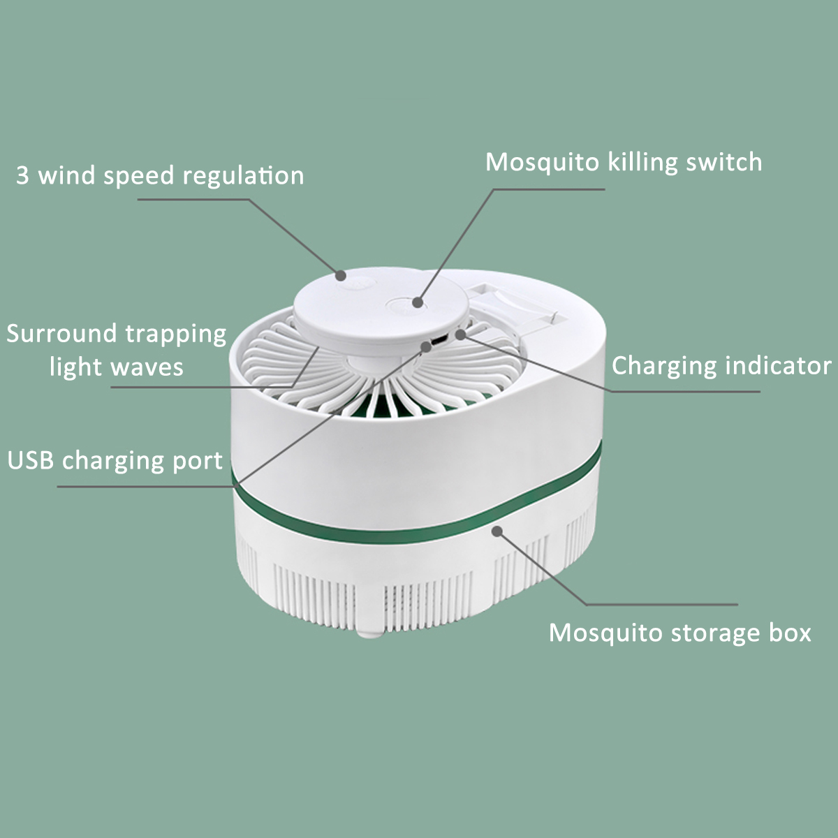 H35844 Mosquito Eradicatio Desktop Fan 3 Gears Wind Speed LED Light Cooling Fans USB Charging Mosquito Killer Fan