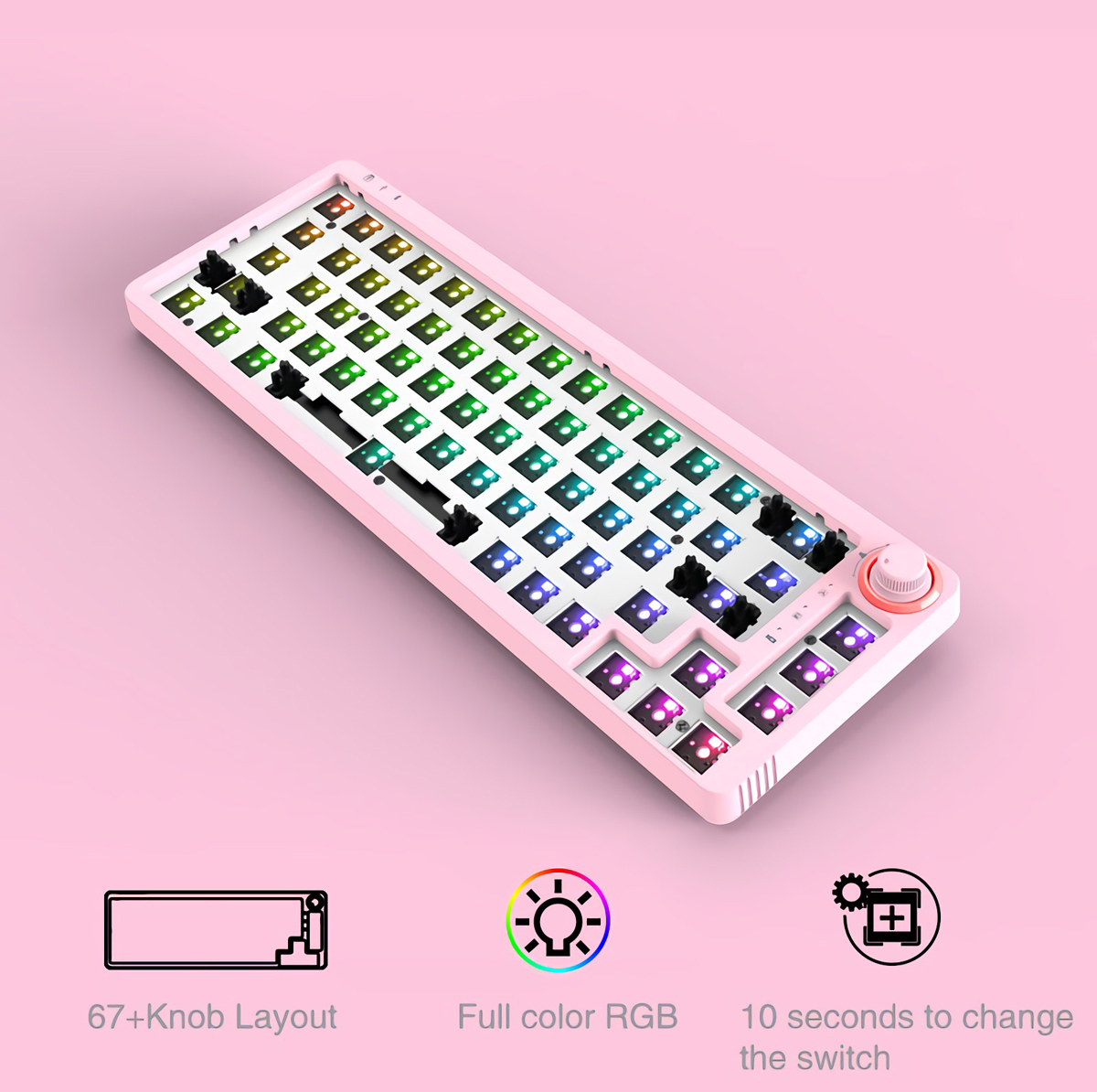 GAMAKAY LK67 Keyboard Customized Kit 67 Keys RGB Hot Swappable 3pin/5pin Switch 65% Programmable Triple Mode Wired bluetooth 5.0 2.4GHz Keyboard Kit NKRO PCB Mounting Plate Case with Rotate Button Custom Keyboard
