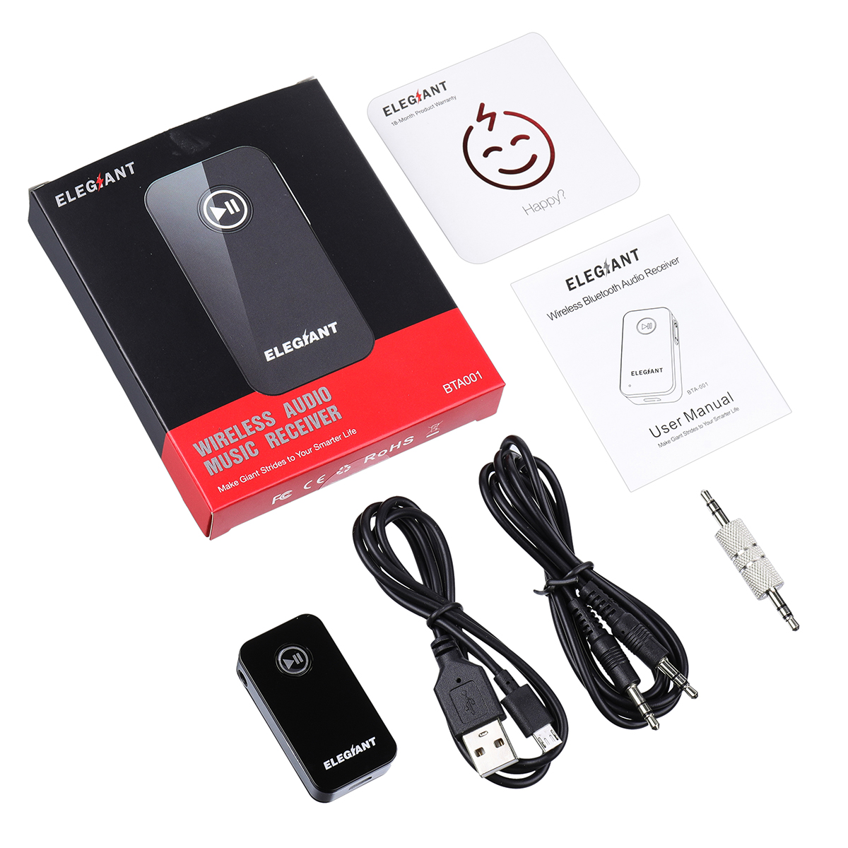 ELEGIANT bluetooth 5.0 Mini Wireless Audio Receiver Adapter Hands-free Calling 3.5mm AUX Stereo Car Kit for Speaker Headphone