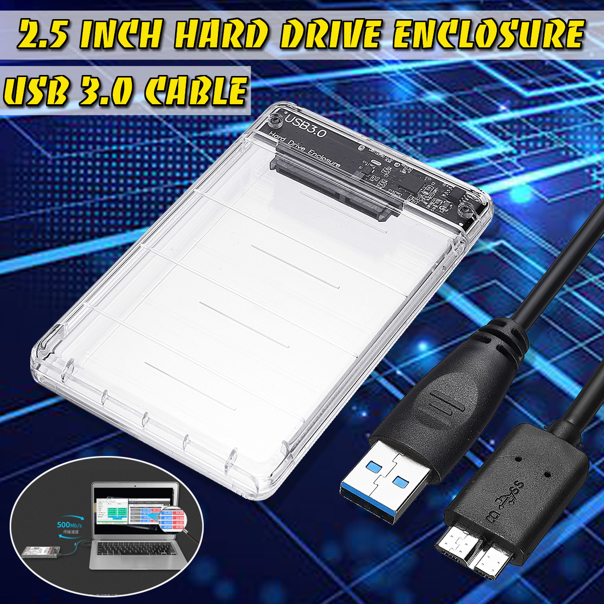 2.5inch 5Gbps USB 3.0 SATA Hard Disk Enclosure Case for 2.5inch HDD/SSD Hard Drive 7