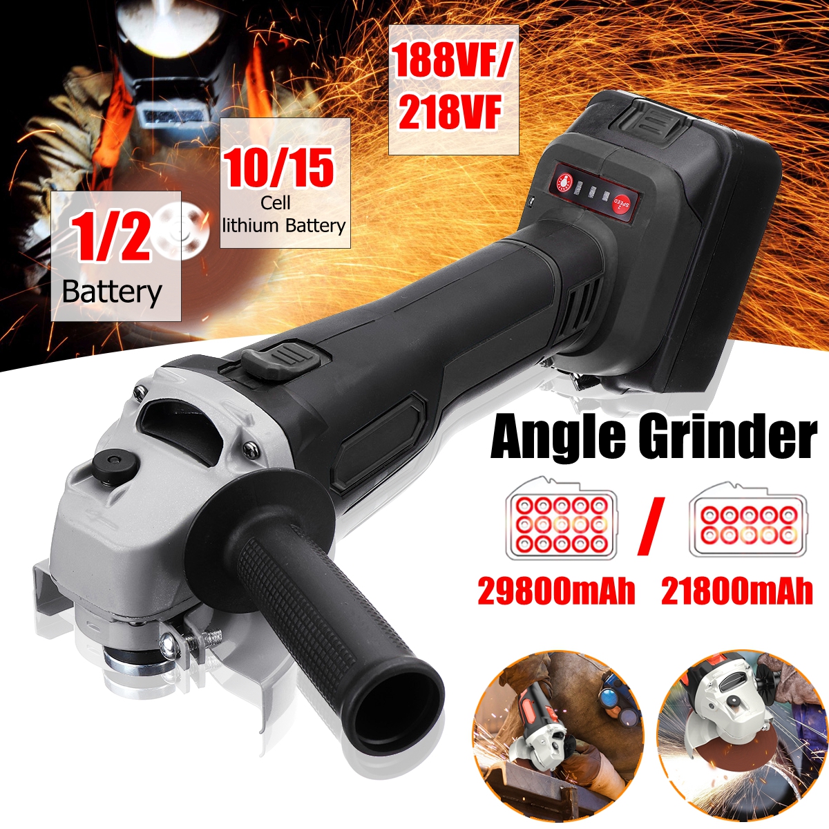  Cordless Angle Grinder 10/15 Cell lithium Battery Electric Angle Grinder Cordless Polisher Polishing Machine Cutting Tool 