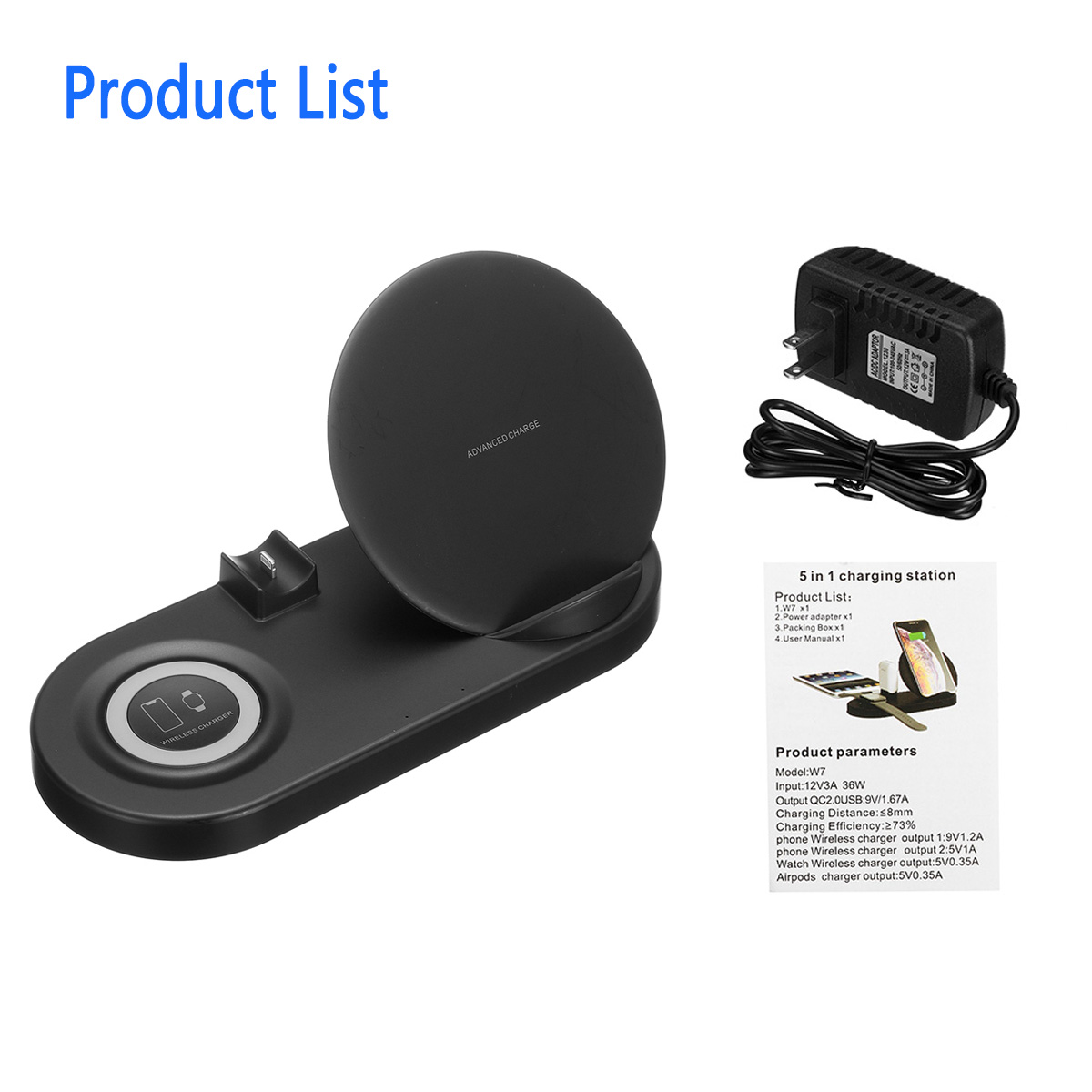 5 In 1 Qi Wireless Charger Watch Charger Earphone Charger With Power Supply For iPhone 13 13 Mini Apple Watch Series 7 Apple AirPods Pro