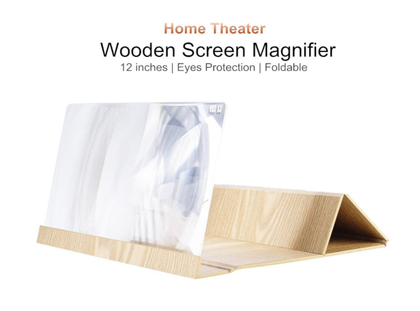 Universal Wooden 12 inch Screen Magnifier Image Enlarge Desktop Bracket Holder for Mobile Phone