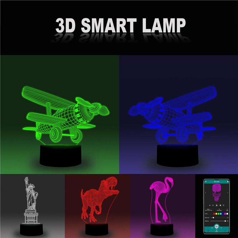3D LED Illusion Dinosaur/Flamingo/Car/Plane/Opera House/Statue of Liberty Shape USB 7 Color Table Night Light Lamp APP Control Child Gift