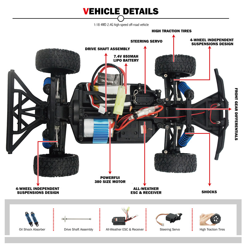 PXtoys 9301-1 1/18 High Speed 40km/h Buggy RC Car With Protect Board Head Light - Photo: 2