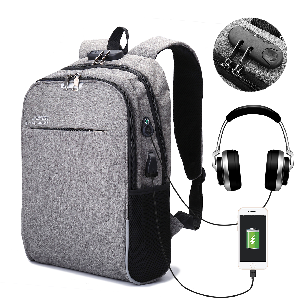 

Men's 3M Reflective Anti-theft Lock Laptop Backpack Shoulder Bag with USB Port