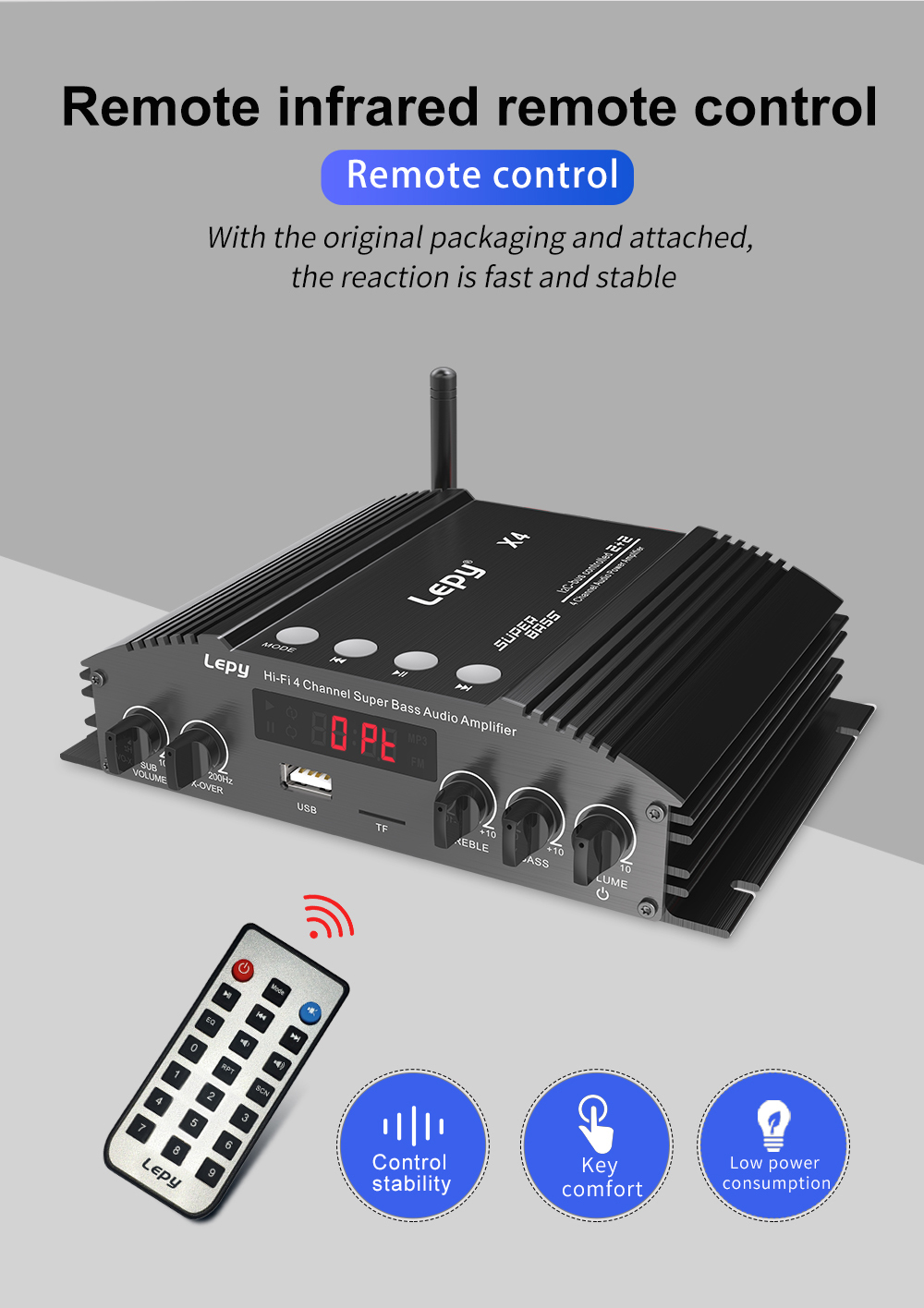 LEPY X4 bluetooth 5.0 Digital HiFi Power Amplifier 60W×4 Amplificador 2.1 Stereo Dual Subwoofer AMP Home Theater Car Audio 4CH USB TF with Antenna