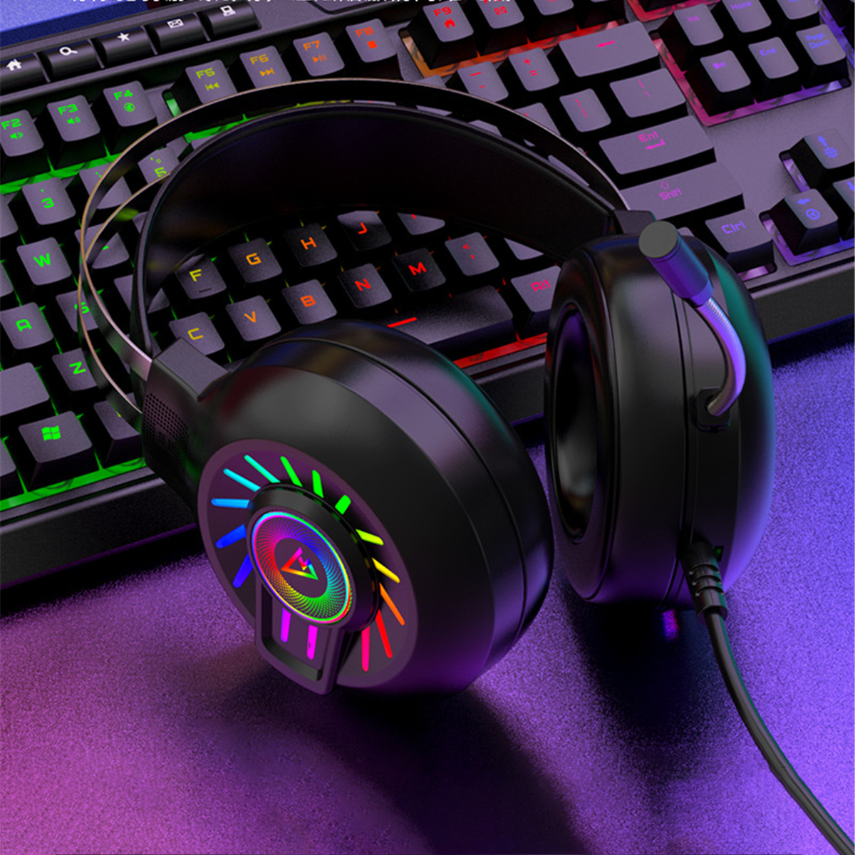 Bakeey M10 Gaming Headset 50mm Drivers Noise Reduction RGB Luminous Head-Mounted 3.5mm Gaming Headphones with Mic