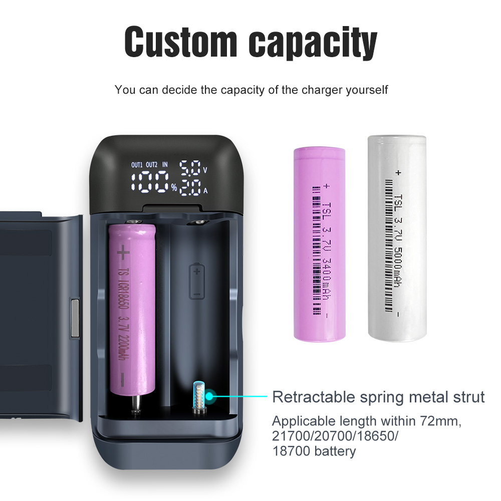 Lumintop PD2 2 in 1 USB-C Battery Charger Portable Phone Powerbank Dual Slots For 18650 21700 20700 18700 Cells