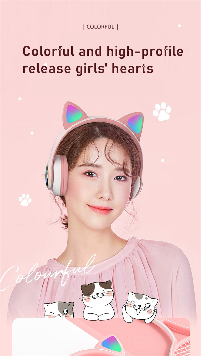 Bakeey STN-28 Over-Ear Gaming bluetooth 5.0 Headset Glowing Cat Ear Headphones Foldable Wireless Earphone with Mic LED Lights for PC Phone