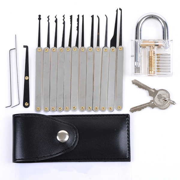 DANIU Transparent Practice Padlock with 12pcs Unlocking Lock Picks Set Key Extractor Tools 10