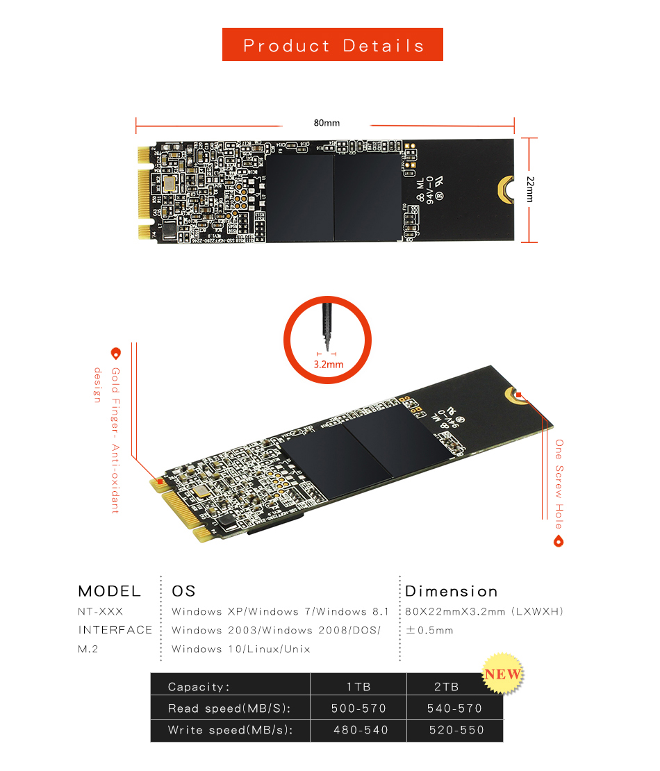 Kingspec M.2 NGFF 2280 SATA3 6Gb/s SSD Solid State Drive Internal Hard Disk 64/128/256GB 9