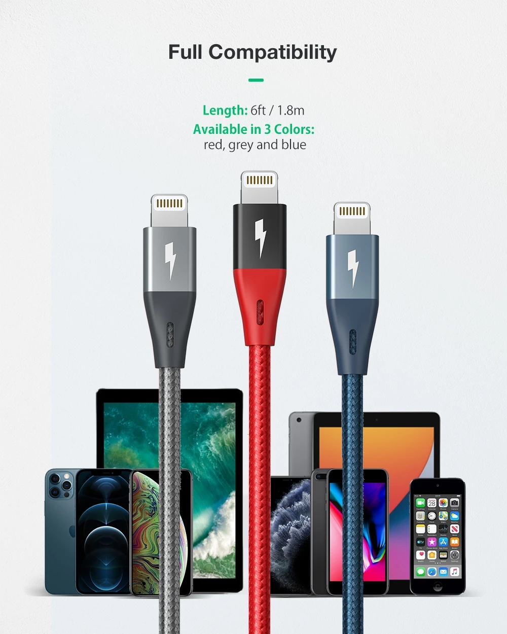 [3PCS] BlitzWolf BW-MF10 Pro 2.4A for Lightning to USB Cable With MFi Certified 1.8m/6ft For iPhone Charger Cable Data Transfer Cord For iPhone 12 12 Mini 12 Pro Max 11 11 Pro 11 Pro Max SE 2020 For iPad Air