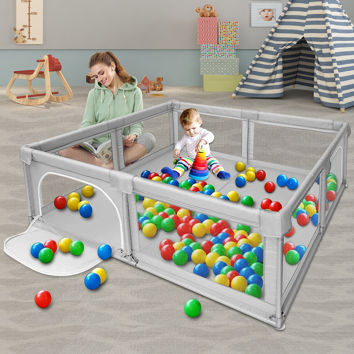 Bioby Baby Playpen 360° Wide View Children Playpen Baby Playground Safety Fence Anti-collosion Children Baby Ball Pool Activity Play Pen