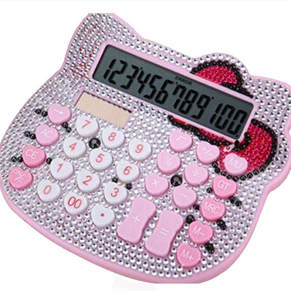 

12 Digit Solar Computer Pink Cute Rhinestone Crystal Diamond Hello Kitty Calculator