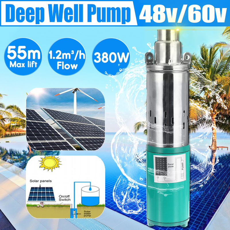 380W 48V/60V Deep Well Pump 1.2m³/h Stainless Steel Submersible Pump Deep Well for Industrial Home Use