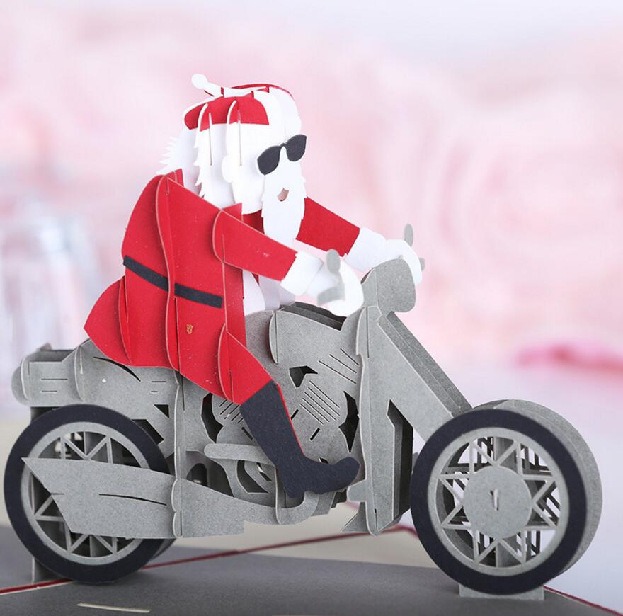 Christmas 3D Motorcycle Santa Claus Pop Up Greeting Card Christmas Gifts Party Greeting Card 