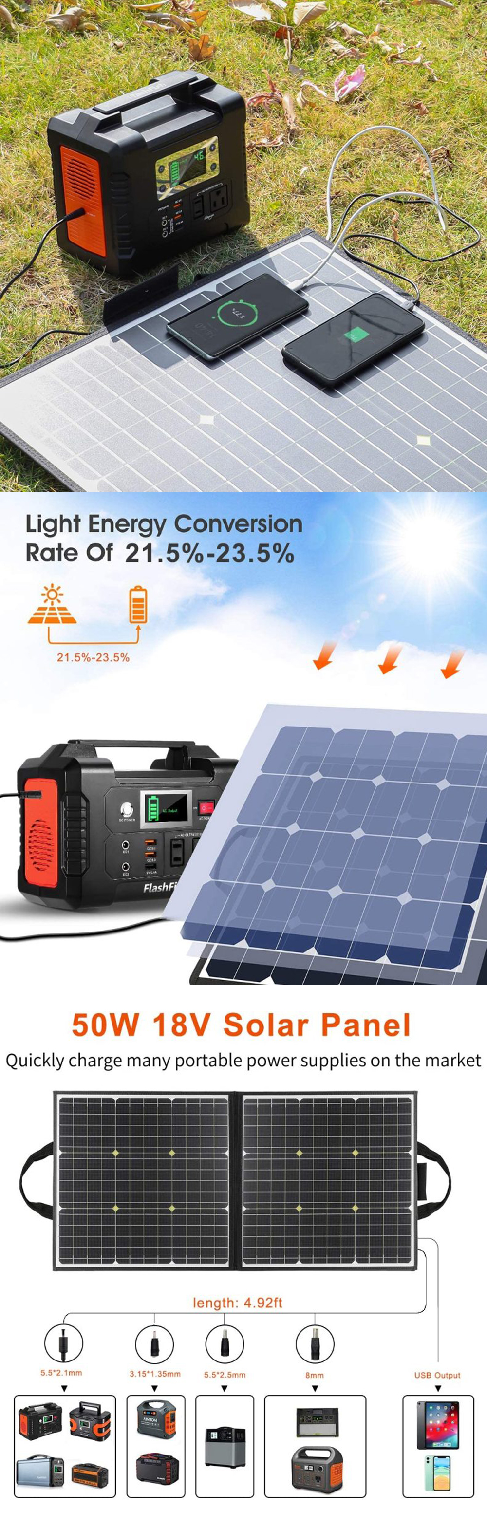[EU/US Direct] FlashFish 50W 18V Portable Solar Panel Foldable Solar Charger for Camping Power Generator SP50W