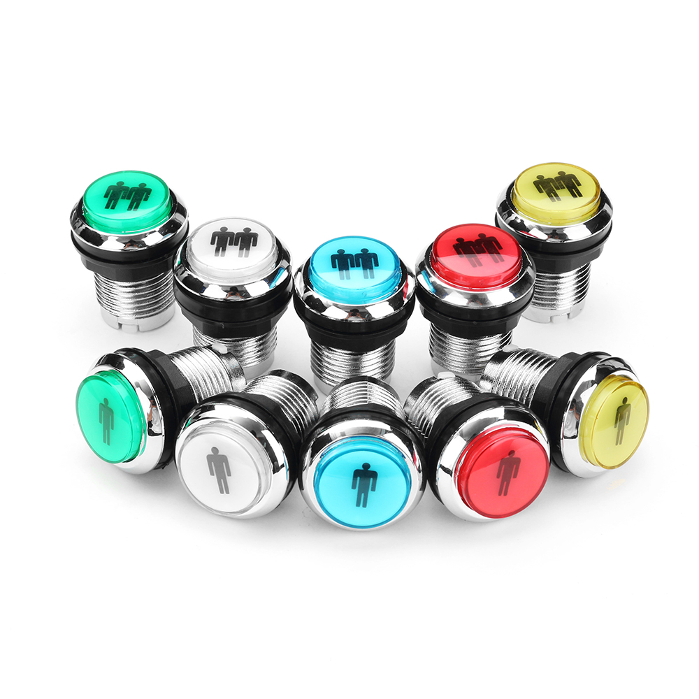 1P 2P Electroplated Red Blue Yellow Green White LED Light Push Button for Arcade Game Console DIY
