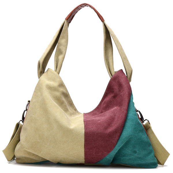 

Женщины холст контраст цвета сумки случайные мешки плеча емкости бродяга торговые Crossbody сумки