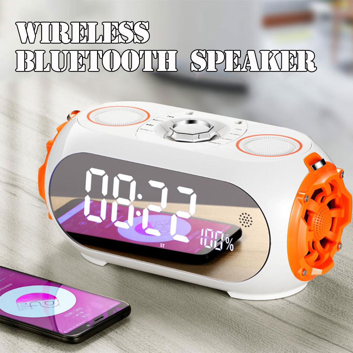 Portable Wireless Bluetooth 4.2 AUX TF USB Bass Speaker with Alarm Clock Function 10