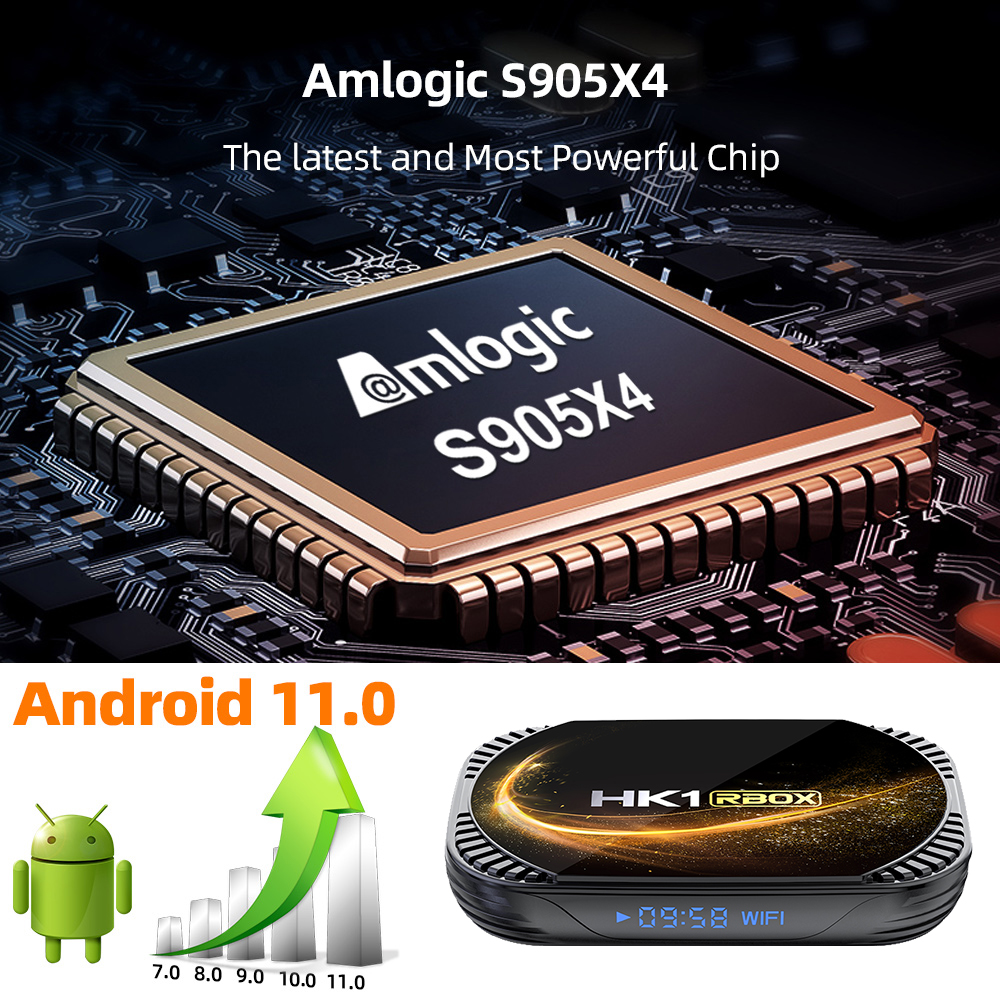 HK1 RBOX X4S Amlogic S905X4 Quad Core 4GB RAM 64GB ROM Android 11.0 HD 8K H.265 2.4G 5G WIFI bluetooth Smart TV Box Youtube Netflix