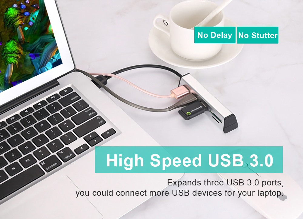 Aluminum Alloy USB 3.0 to 3-Port USB 3.0 Hub TF SD Card Reader with Hidden Phone Support 8