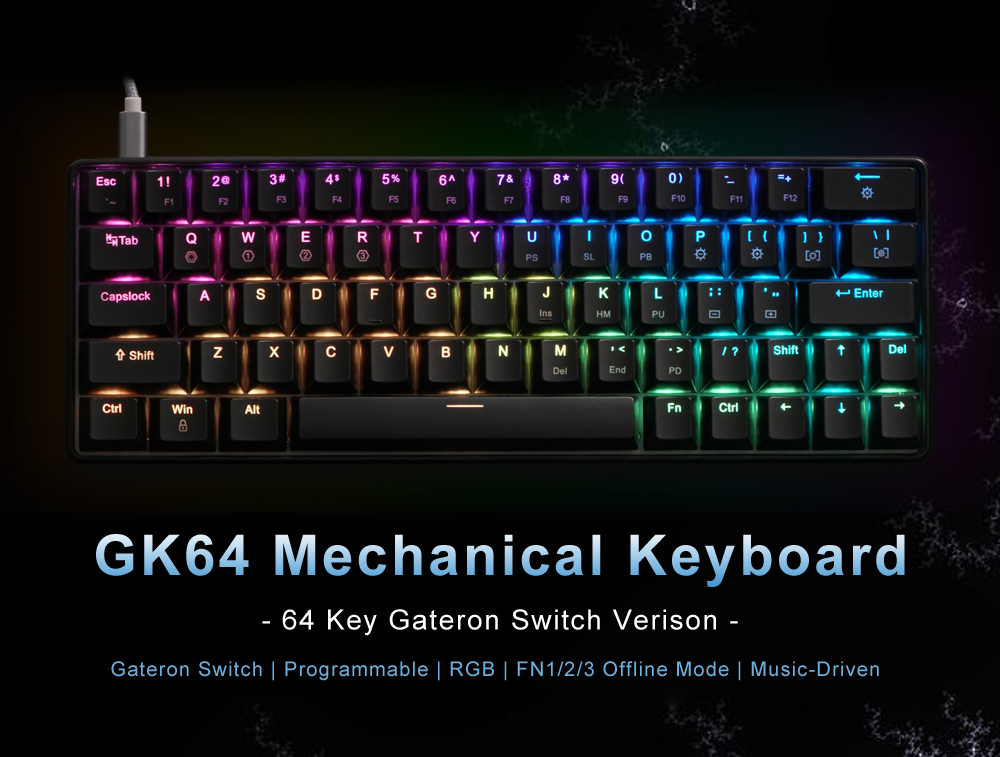 Geek GK64 64 Key Gateron Switch Hot Swappable CIY Switch RGB Backlit Mechanical Gaming Keyboard 35