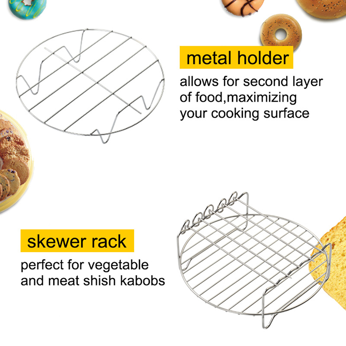 7PCS Air Fryer Accessories Set Chips Baking Basket Pizza Pan Home Kitchen Tool 36