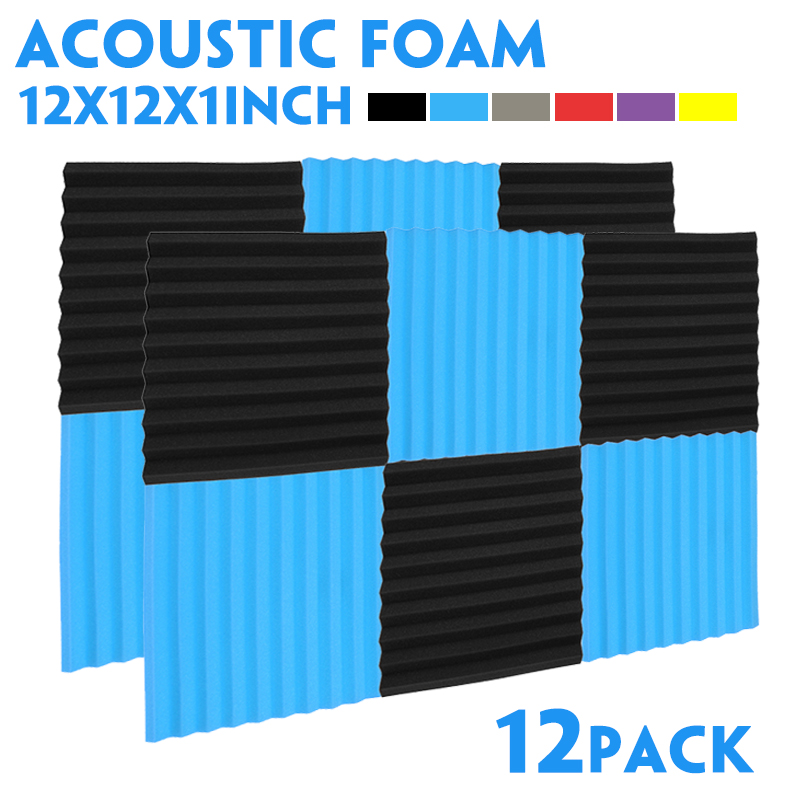 12Pcs Soundproof Foam Panels Noise Reduction Flame Retardant Acoustic Panels Tiles 30*30*2.5CM for Studio & KTV Sound Insulation