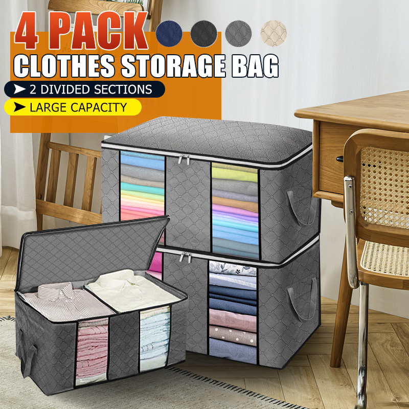 KING DO WAY 4 Pack Clothes Storage Bag Large Capacity Closet Organizer Home Outdoor Travel