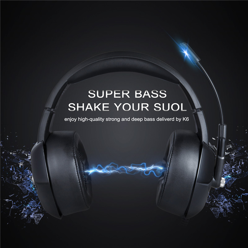 K6 Professional Wired Gaming Headset LED RGB Lighting Headphone 3.5mm Bass Noise Cancelling With Mic 8