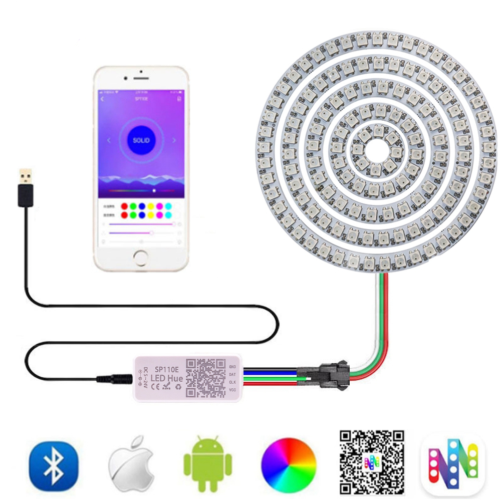 WS2812B Led Pixel Ring Individul AddressabIe Ring 5050 RGB WS2812 IC BuiIt-in Led ModuIe With USB/DC Wire And SP110E Controller